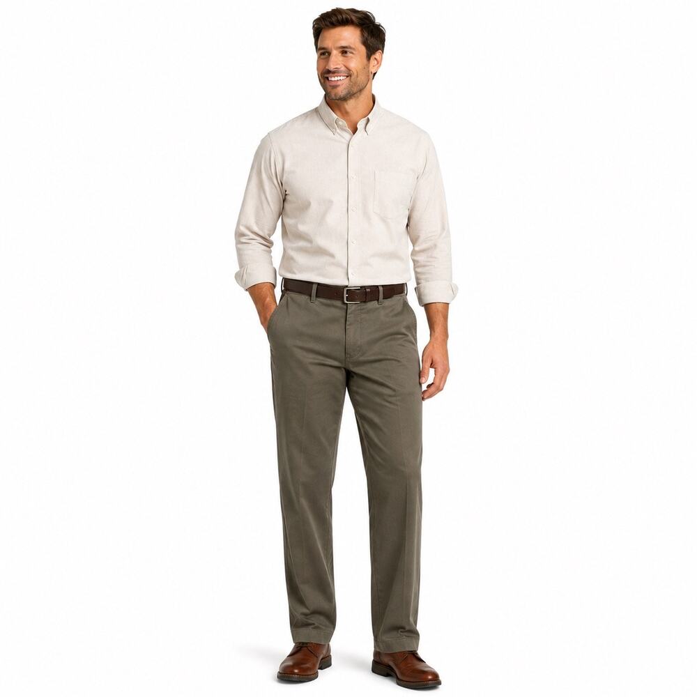 Haggar Men’s 40x30 Pants 100% Combed Cotton Olive Gray Straight Leg